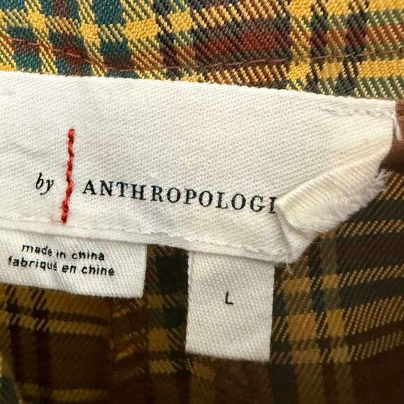 Anthropologie Plaid Wide-Leg Trouser Pants Womens Sz Large Marygold Gold Tartan - Picture 8 of 11